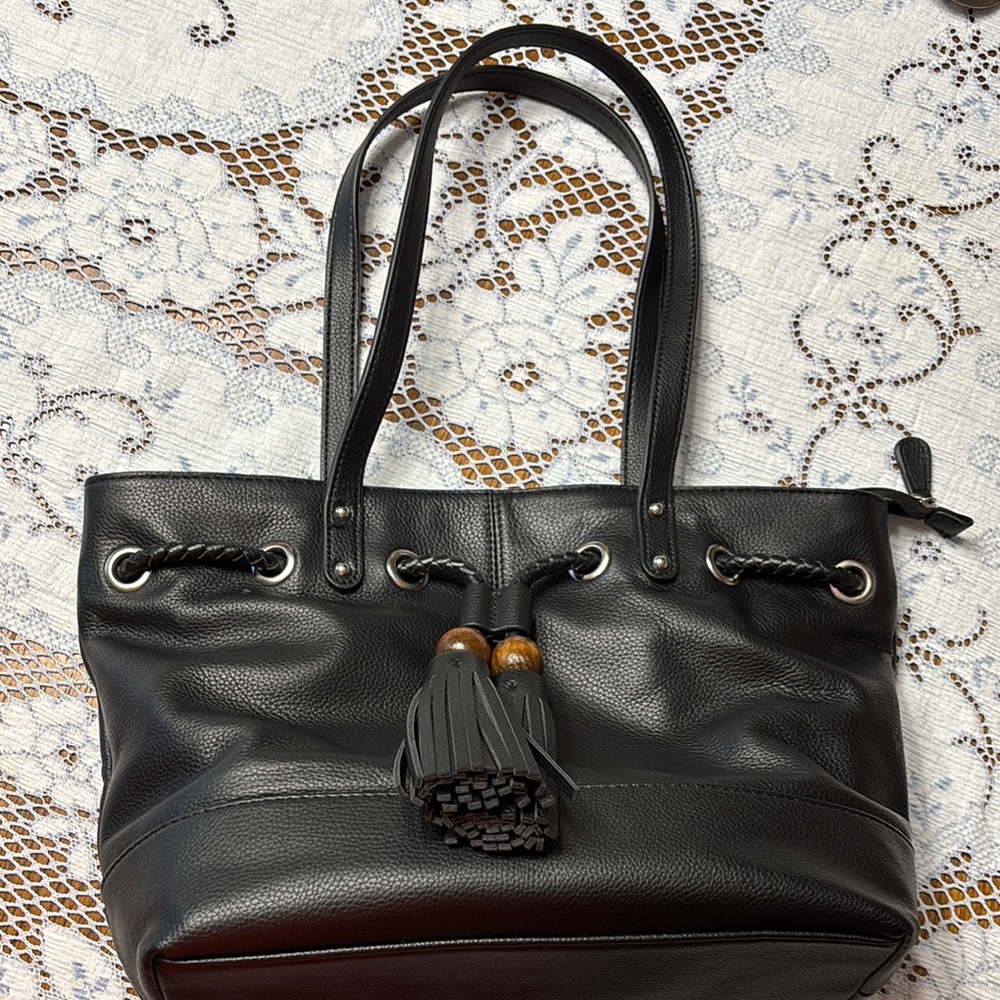 Giani Bernini Black Leather Tote with Tassel